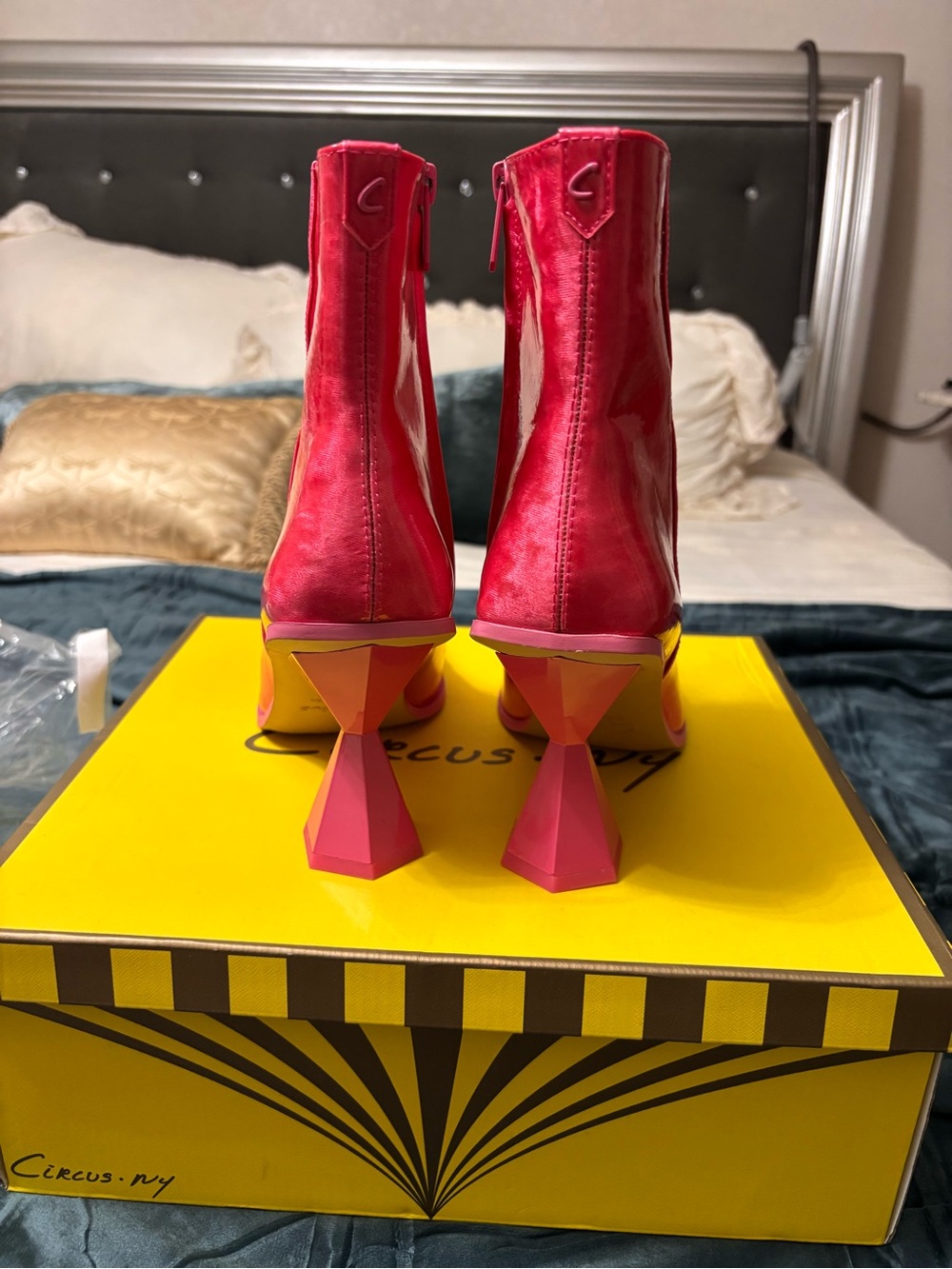 Circus by Sam Edelman Hot Pink Pointed Toe Geometric Heel Ankle Boots - Picture 2 of 11